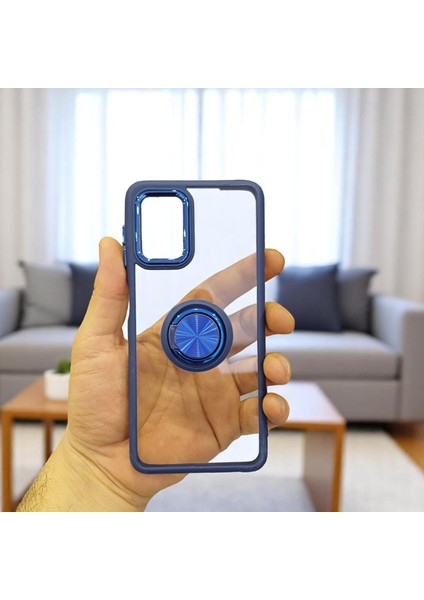 Samsung Galaxy A03S Uyumlu Standlı Kenarları Renkli Kılıf(Mavi)