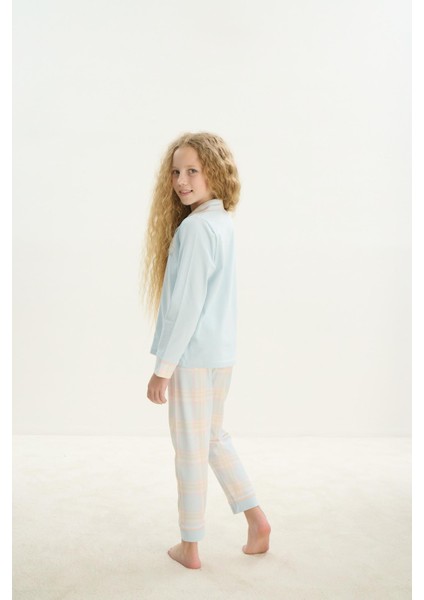 8753 Kız Çocuk Önden Düğmeli Uzun Kollu Pijama Takım
