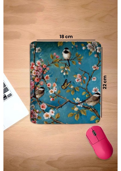 Sonictouch Bilek Destekli Bahar Dalları Turkuaz Dikdörtgen Pürüzsüz Yüzey Dikişsiz Mouse Pad 18X22CM fiyatları