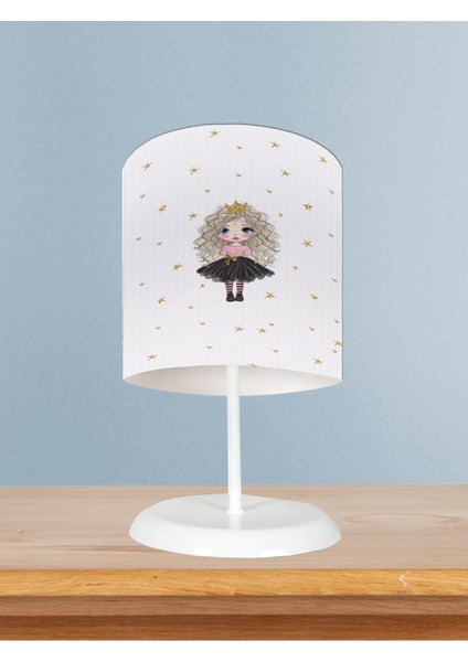 Bebek ve Çocuk Odası Yıldızlı ve Kıvırcık Saçlı Prenses Desenli Abajur