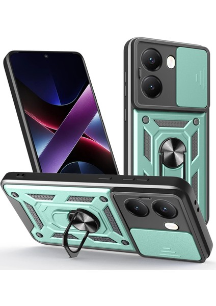 Xiaomi Poco X7 Pro ile Uyumlu Kılıf Magnetik Standlı Kamera Korumalı Sürgülü Kapak