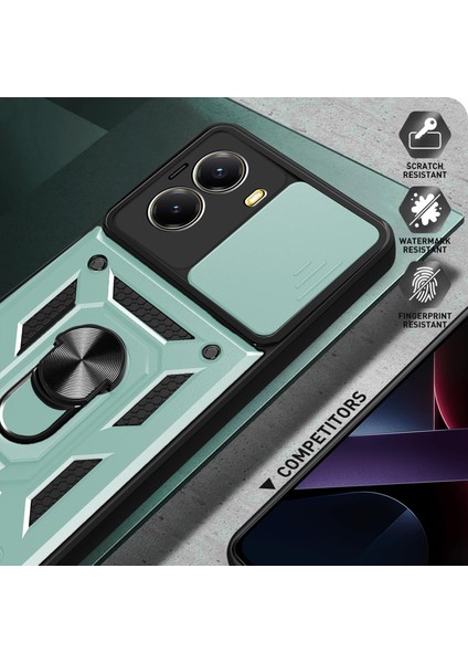 Xiaomi Poco X7 Pro ile Uyumlu Kılıf Magnetik Standlı Kamera Korumalı Sürgülü Kapak