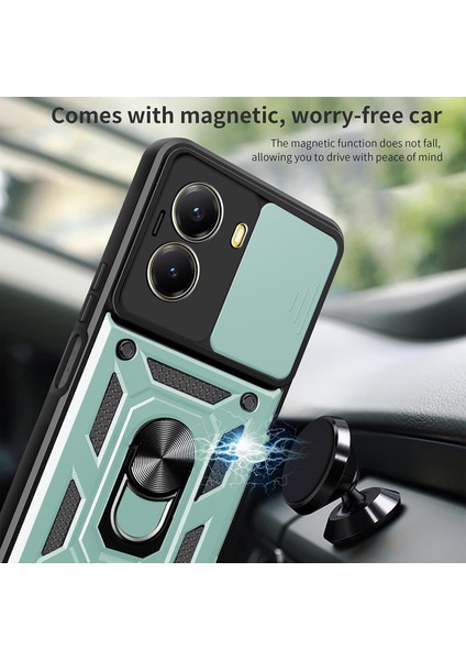 Xiaomi Poco X7 Pro ile Uyumlu Kılıf Magnetik Standlı Kamera Korumalı Sürgülü Kapak