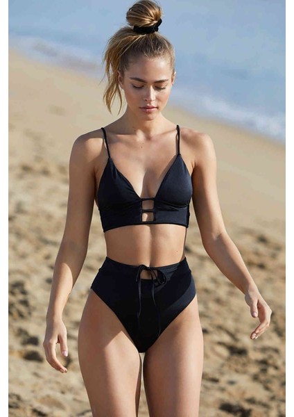 Kadın Siyah Yüksek Bel Özel Bikini Takımı