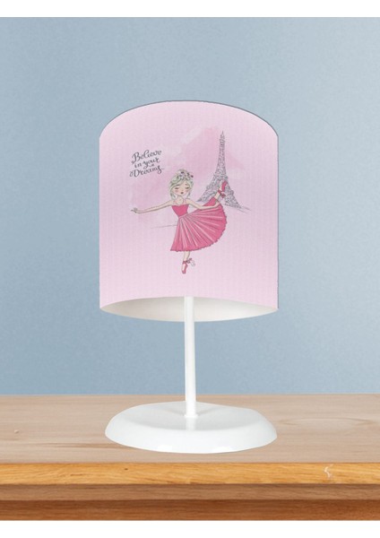 Bebek ve Çocuk Odası Balerin Kız ve Eyfel Kulesi Desenli Abajur