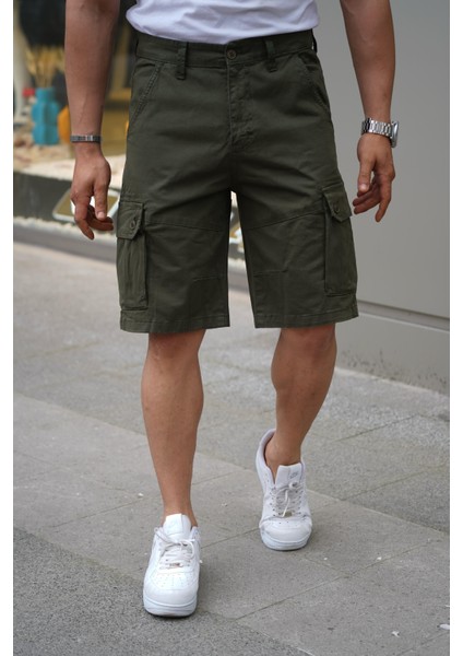 Erkek Rahat Kesim Regular Kargo Cepli Haki Kargo Şort Yeni Sezon