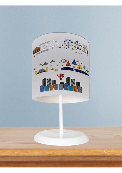 Bebek ve Çocuk Odası Eğitici Şehir Desenli Yollu Abajur