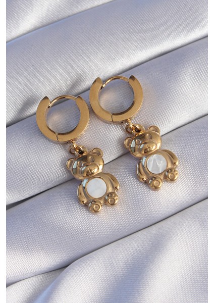 316L Çelik Gold Renk Teddy Model Küpe
