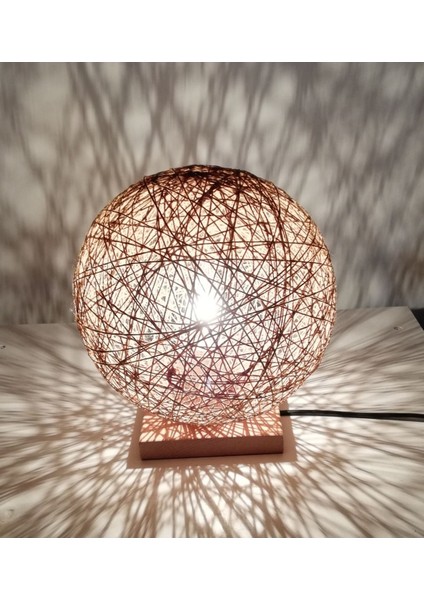 Jüt Ip Örme Küre Ahşap Abajur E 14 Duy