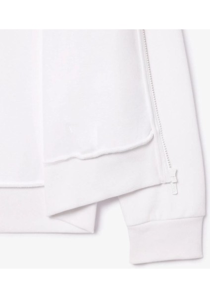 Erkek Classic Fit Fermuarlı Beyaz Sweatshirt