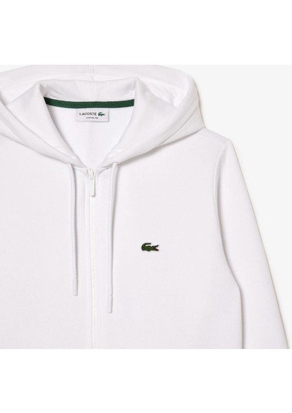 Erkek Classic Fit Fermuarlı Beyaz Sweatshirt