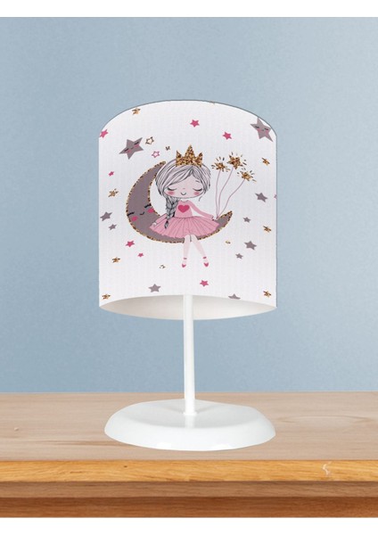 Bebek ve Çocuk Odası Ayda Oturan Prenses Kız Desenli Abajur