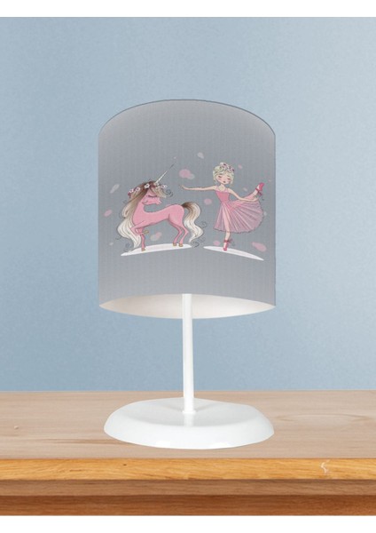 Bebek ve Çocuk Odası Pembe Unicorn ve Kız Desenli Abajur