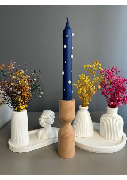 Incili-Taşlı Lacivert Mum