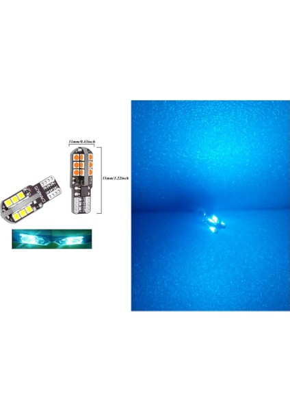 (2 x Adet) 1 Takım Canbus T10 24 LED 3030 Chıp Ice Blue (24 LED Dipsiz Ampul Buz Mavi)