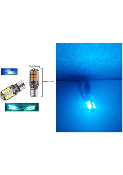 (2 x Adet) 1 Takım Canbus T10 24 LED 3030 Chıp Ice Blue (24 LED Dipsiz Ampul Buz Mavi)
