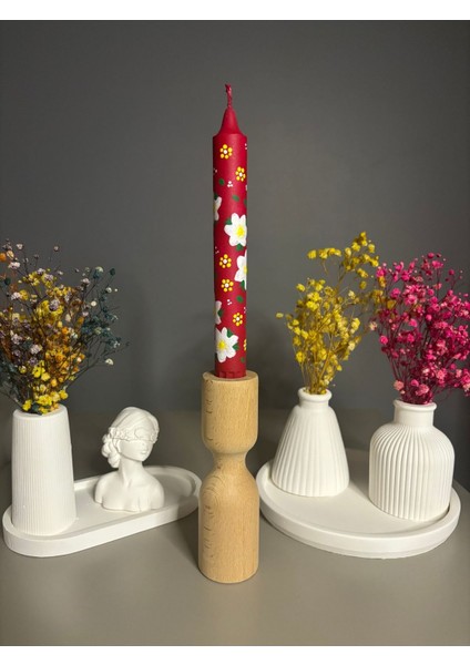 Bordo Çiçekli Mum