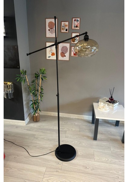 Cam Bal Rengi Lambader Siyah Metal Gövde Modern Oturma Odası