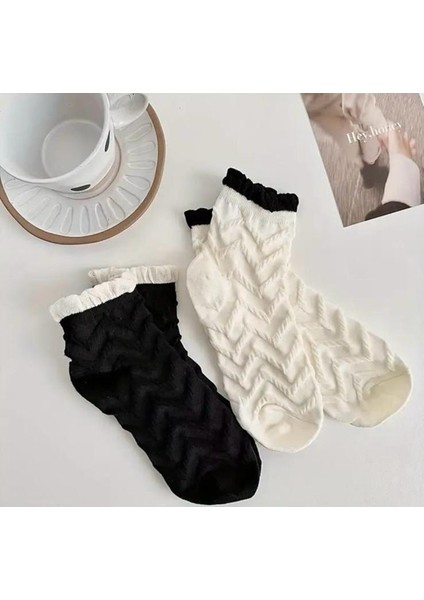 Penye Fırfır Detaylı Yarım Soket Çorap 4'çift