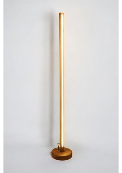 Dekoratif Ahşap Yuvarlak Ayaklı Uzaktan Kumandalı Gün Işığı Neon LED 12V Ahşap Dik Lambader 125 cm