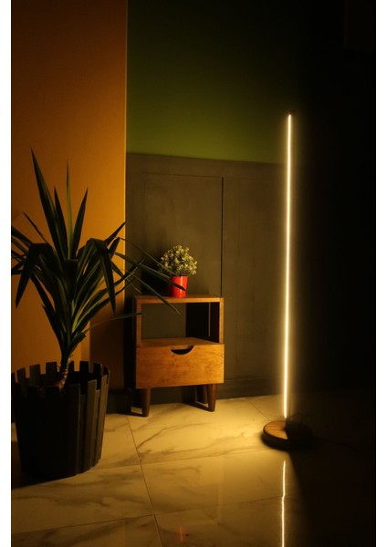 Dekoratif Ahşap Yuvarlak Ayaklı Uzaktan Kumandalı Gün Işığı Neon LED 12V Ahşap Dik Lambader 125 cm