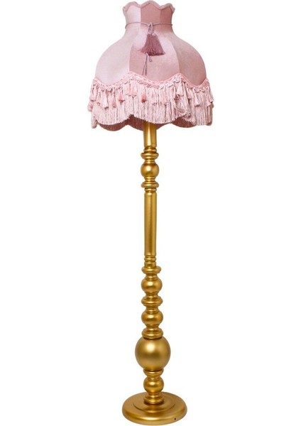 Vintage Ahşap Gold Ayak Pudra Pembe Lambader Püskül Süsleme 170 x 45 cm LM10422