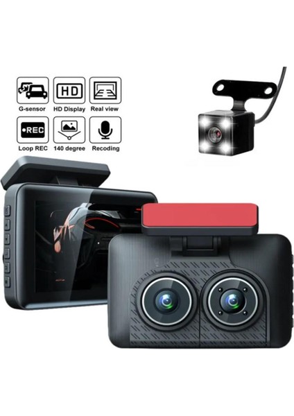 Araç Içi Hd Kamera Video Kaydedici 3 Kamera 1080P Full Hd Araç Kamerası Wdr G-Sensor 5mp Büyük Ekran fiyatları