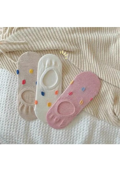 Kadın Renkli Puantiye Desenli Sneakers,Görünmez, Çorap 5'Çift fırsatları