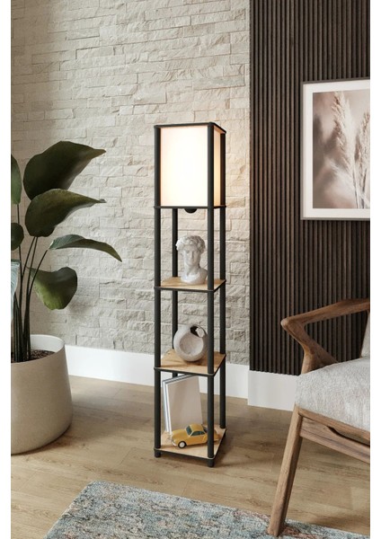 Moss Meşe Dekoratif Raflı Modern Sehpalı Lambader