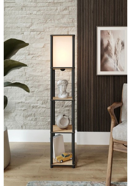 Moss Meşe Dekoratif Raflı Modern Sehpalı Lambader