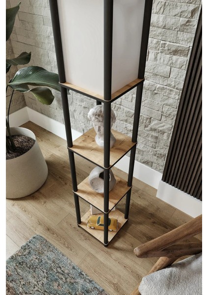 Moss Meşe Dekoratif Raflı Modern Sehpalı Lambader