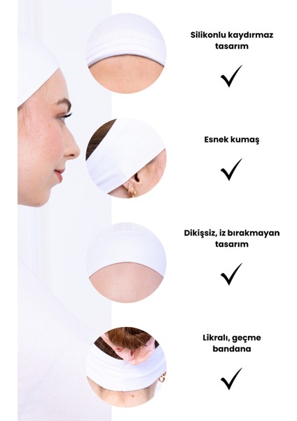 2li Kaymaz Bandana Siyah Beyaz Kaymayan Silikonlu Geçme Tesettür Bone - Sportif Spor Saç Bandı