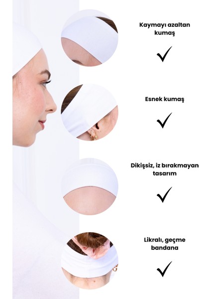 Bandana Beyaz Geçme Dikişsiz Tesettür Bone - Spor Saç Bandı