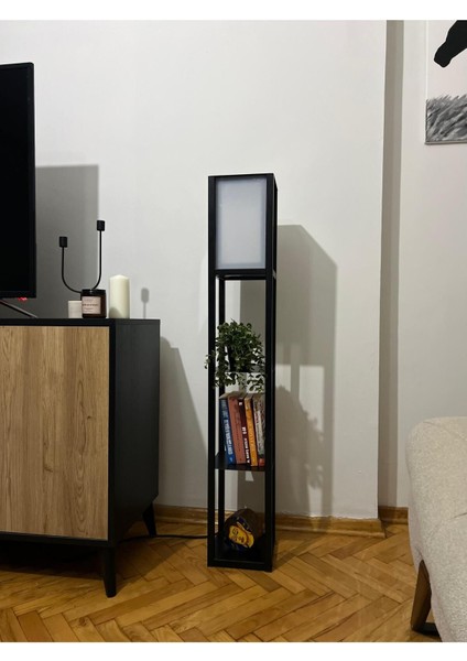 Metal Raflı Lambader Alev Efekti