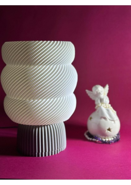 Modern Spiral Tasarımlı 3D Baskı Abajur - Beyaz & Gri (25 cm , Ampul Dahil) fiyatları