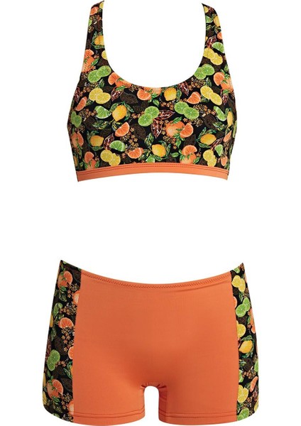 24158-3 Kız Çocuk Desenli Freeset Şortlu Bikini
