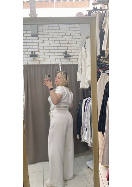 Keten Beli Lastikli Palazzo Pantolon