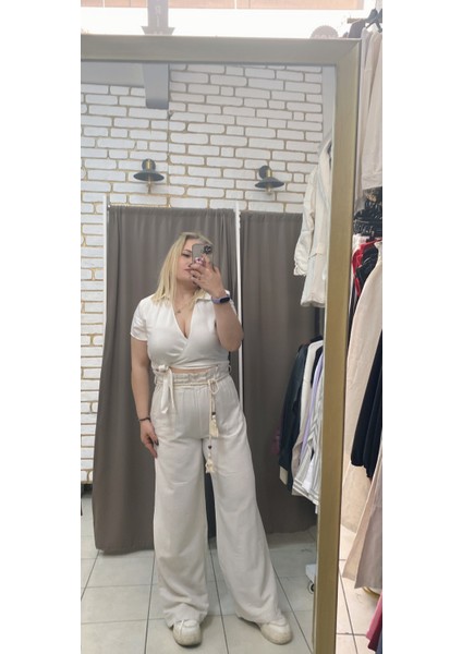 Keten Beli Lastikli Palazzo Pantolon modelleri