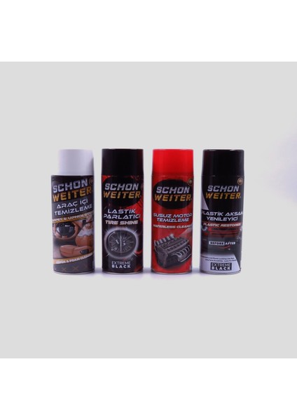 5'li Avantaj Paket, Schön Weiter Araç İçi Temizleme, Lastik Parlatıcı, Susuz Motor Temizleme, Plastik Aksam Yenileyici, 4x500 ml Set