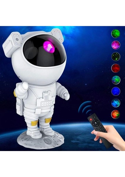 Buffer® Uzaktan Kumandalı ve Zamanlayıcılı Farklı Renk Işık Modlu Astronot Projektör Gece Lambası