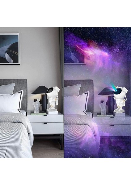 Buffer® Uzaktan Kumandalı ve Zamanlayıcılı Farklı Renk Işık Modlu Astronot Projektör Gece Lambası