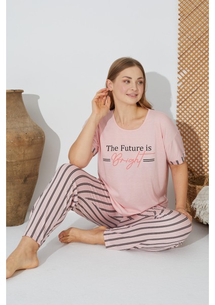 24071 Büyük Beden Kadın Kısa Kol Pijama Takımı