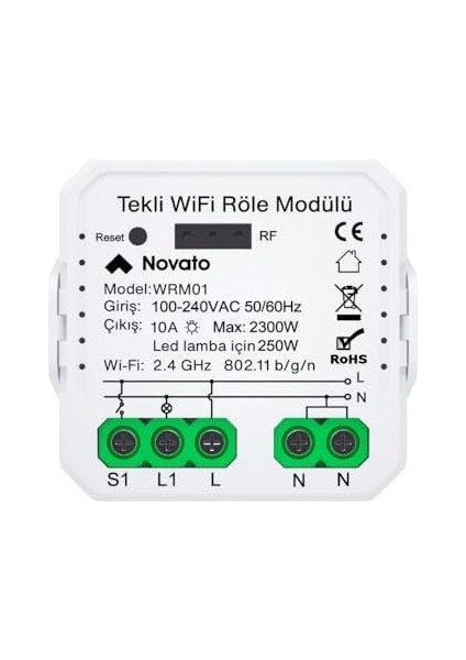 Tuya Uyumlu Tekli Wifi Akıllı Anahtar (10A - 220V Röle) - Tek Çıkışlı, Anahtar Girişli, Google Asistan, Alexa Destekli Switch