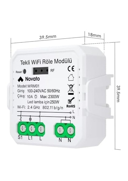Tuya Uyumlu Tekli Wifi Akıllı Anahtar (10A - 220V Röle) - Tek Çıkışlı, Anahtar Girişli, Google Asistan, Alexa Destekli Switch