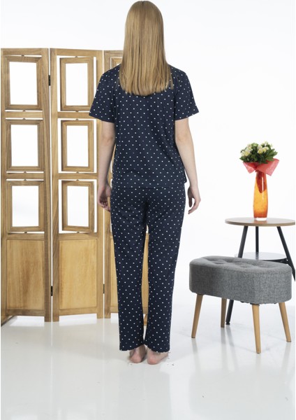 24151 Kadın Kısa Kol Boydan Düğmeli Gömlek Pijama Takımı