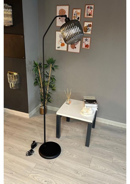 Füme Renk Cam Lambader Modern Dekoratif Metal Oturma Odası Çalışma Odası Zemin Lambası fırsatları