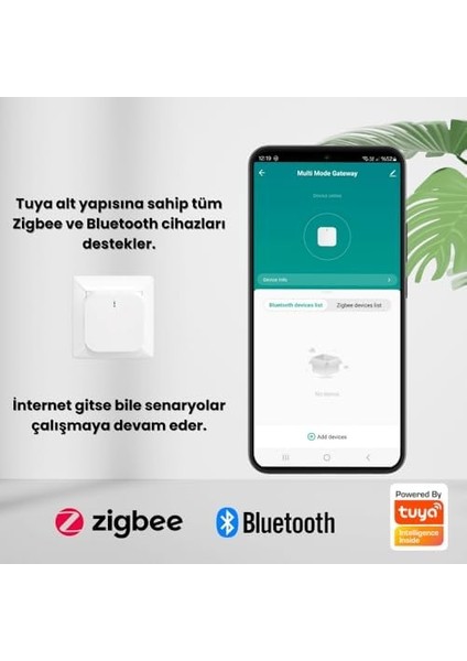 Uyumlu Zigbee + Bluetooth Köprü Cihazı (Tuya, Smart Life Uyumlu Gateway Hub)