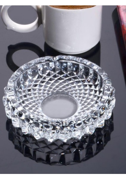 Cam Kristal Lüks Küllük - Kül Tablası - Yuvarlak Kül Tabağı 12 * 12 * 2,5 cm 04