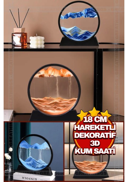18 cm Hareketli 3D Cam Kum Saati | Kum Manzarası Derin Deniz Dekoratif Yuvarlak Kum Saati