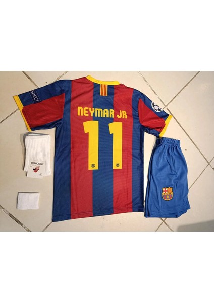 Barcelona Neymar Jr Bordo 2011 Sezon Retro Çocuk Alt Üst Takım T-Shrt Çorap+Bileklik Yanında